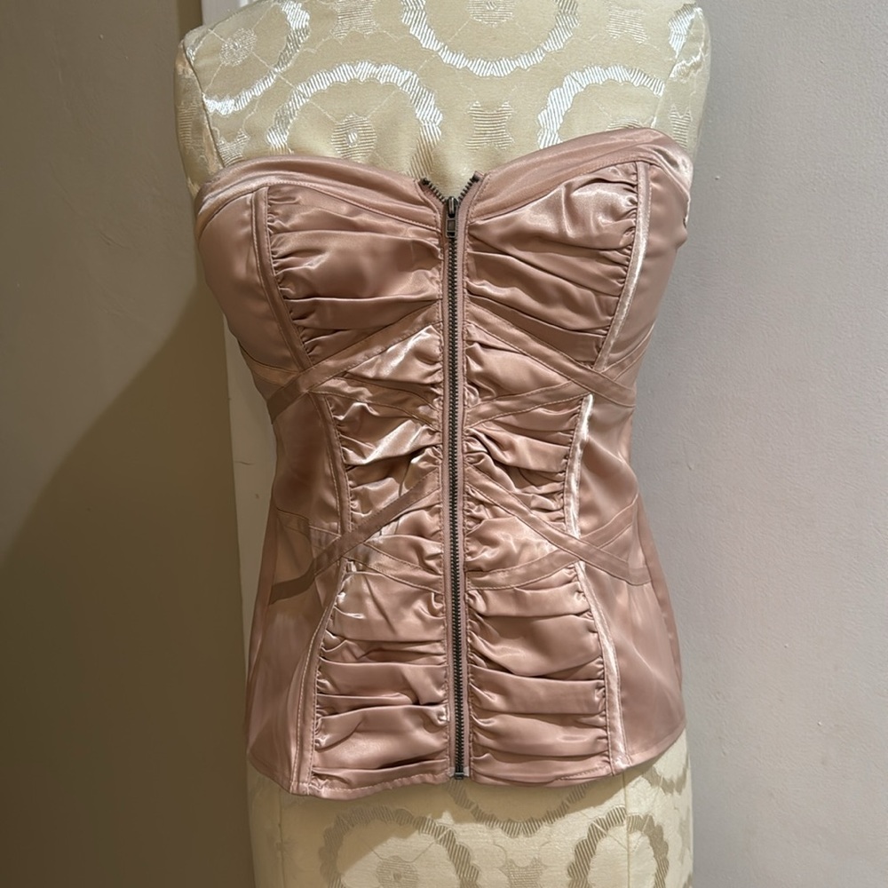 2B Bebe Bustier Corset Vintage Blushing Bride Y2K Chic Sexy Zip Front Top M